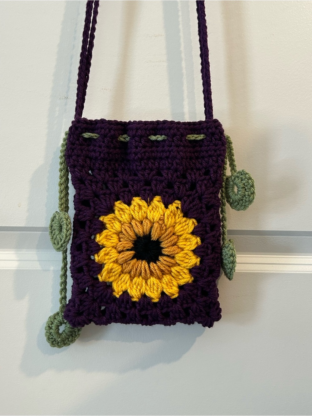 Handmade Crochet Sunflower Crossbody Bag - Purple & Yellow